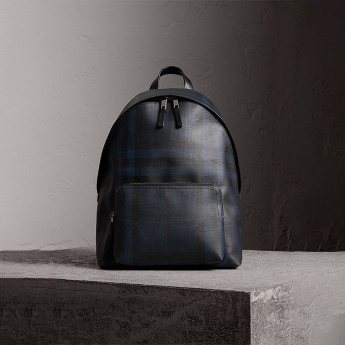 burberry london smoky check coated canvas calf leather trim backpack
